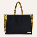 Cabas en toile et wax noir motif fleurs de safran - vue face - Amahès