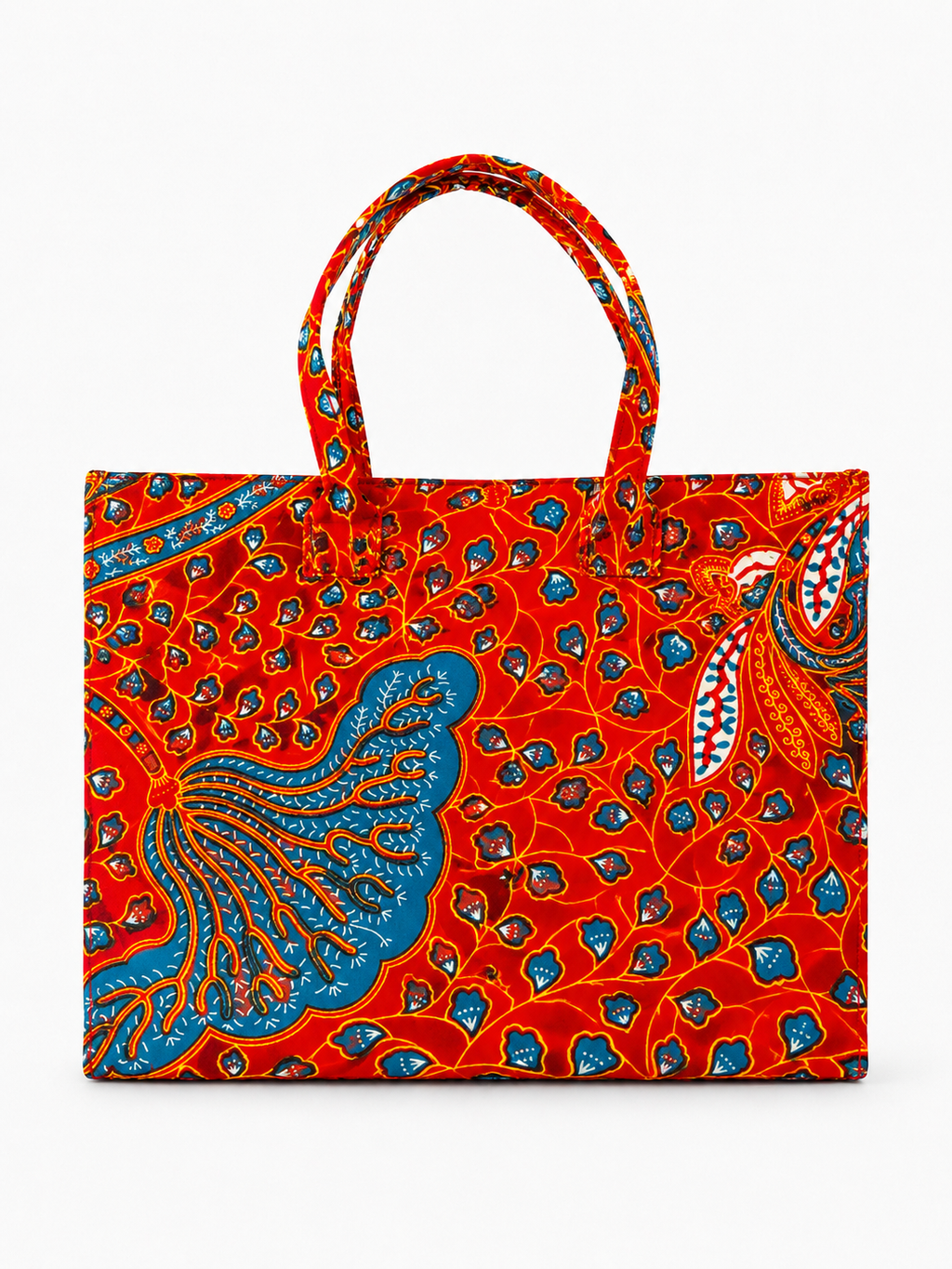 Cabas Moyen Zippé - Wax rouge paon turquoise - amahes