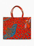 Cabas Moyen Zippé - Wax rouge paon turquoise - amahes