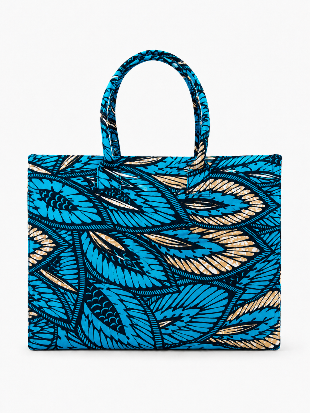 Cabas Moyen Zippé - Wax turquoise plumes beige - Amahes