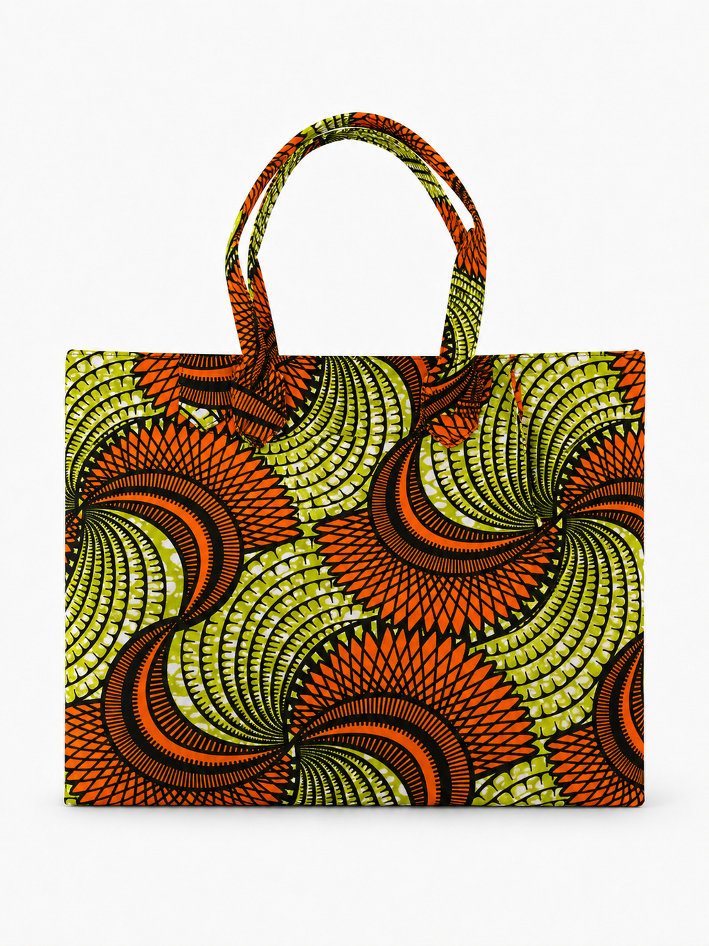 Cabas Moyen Zippé - Wax vert spirale orange - amahes