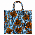 Cabas Petit - Wax bleu ciel feuilles orange - amahes
