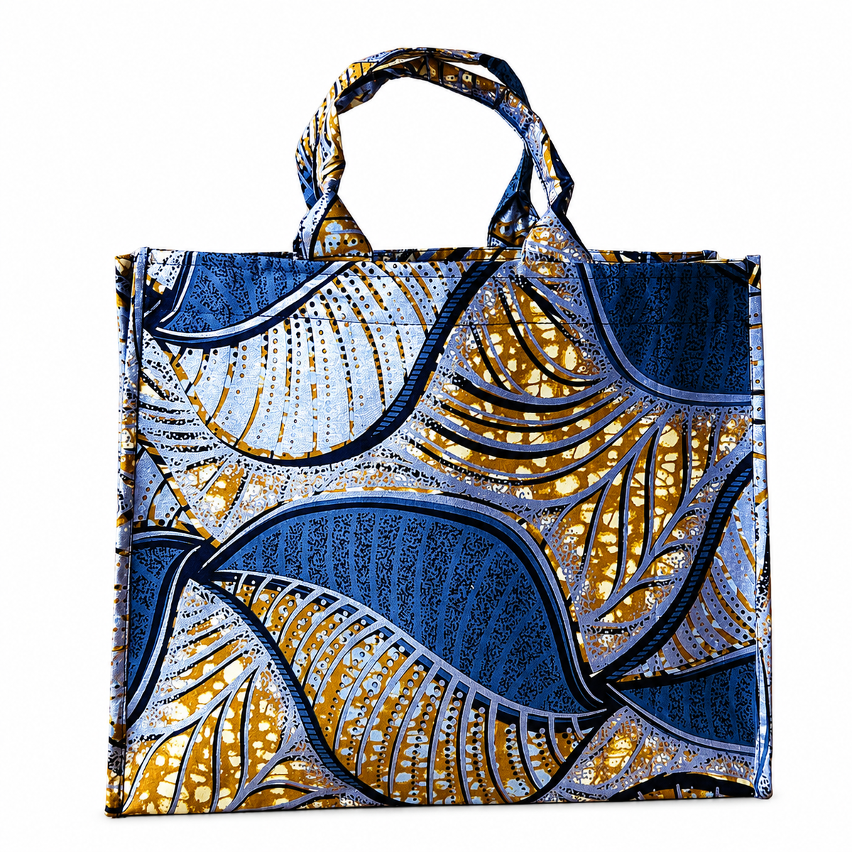 Cabas Petit - Wax brillant marine vagues dorées - amahes