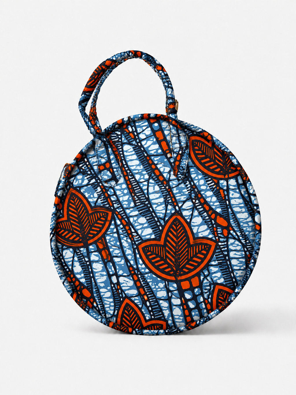 Cabas Petit Rond - Wax bleu feuilles orangées - amahes
