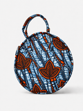Cabas Petit Rond - Wax bleu feuilles orangées - amahes