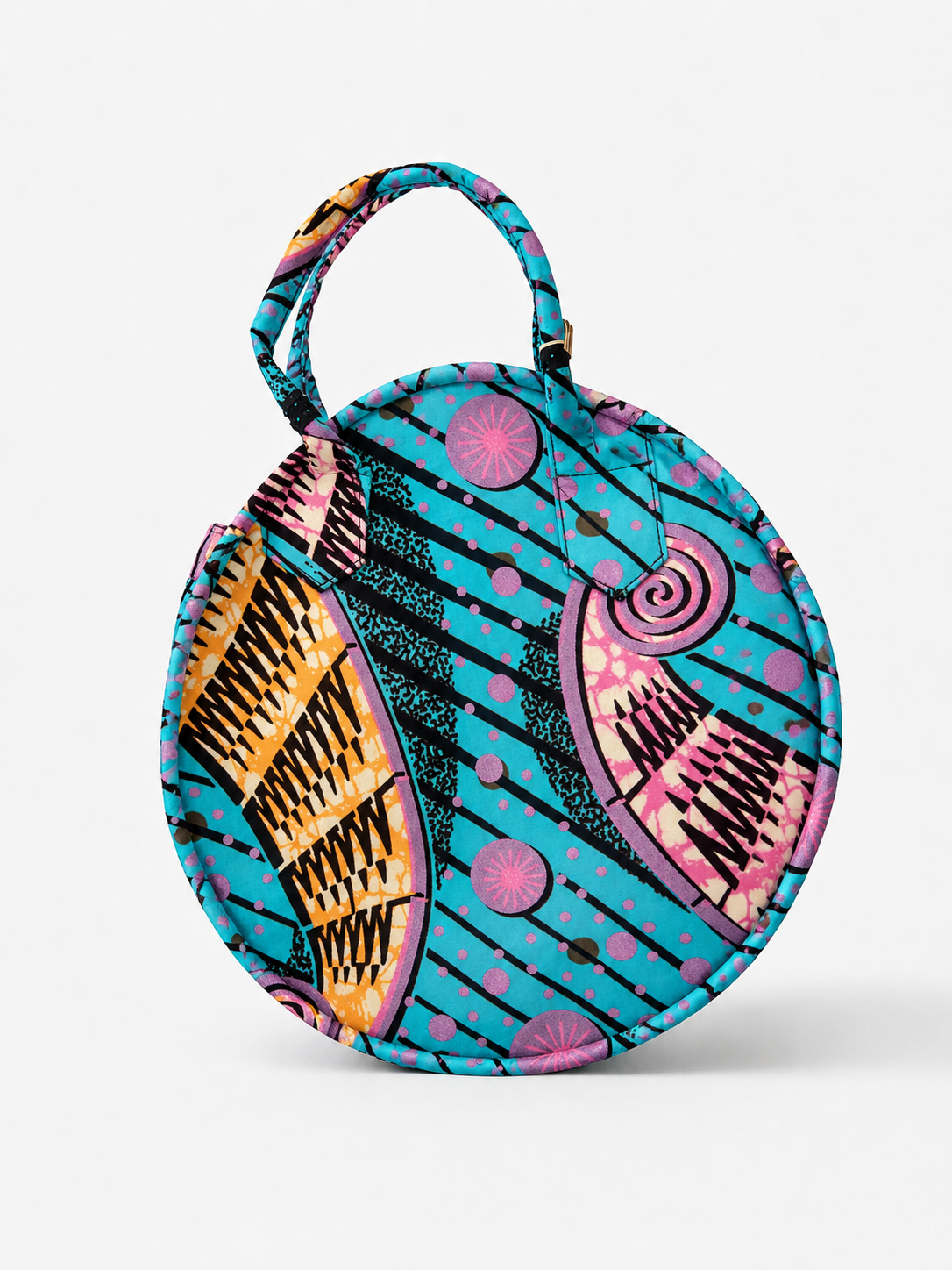 Cabas Petit Rond - Wax brillant turquoise/rose - amahes