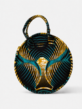 Cabas Petit Rond - Wax noir éventail turquoise/doré - amahes