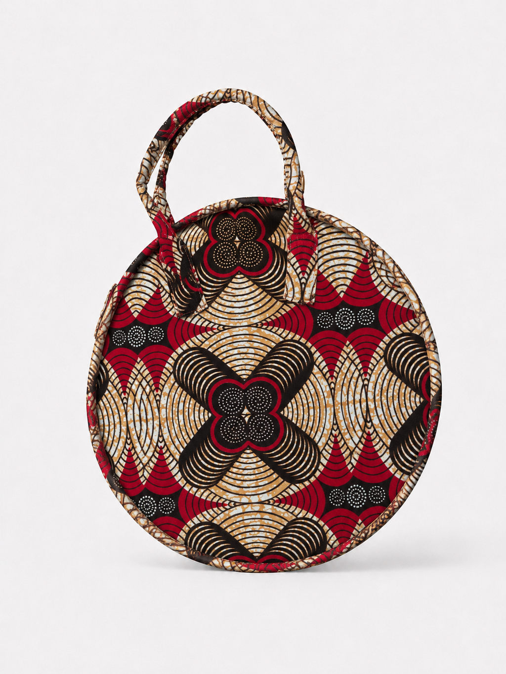 Cabas Petit Rond - Wax rouge losange beige - amahes