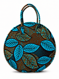 Cabas Rond Grand format - Wax bleu/marron feuilles - amahes