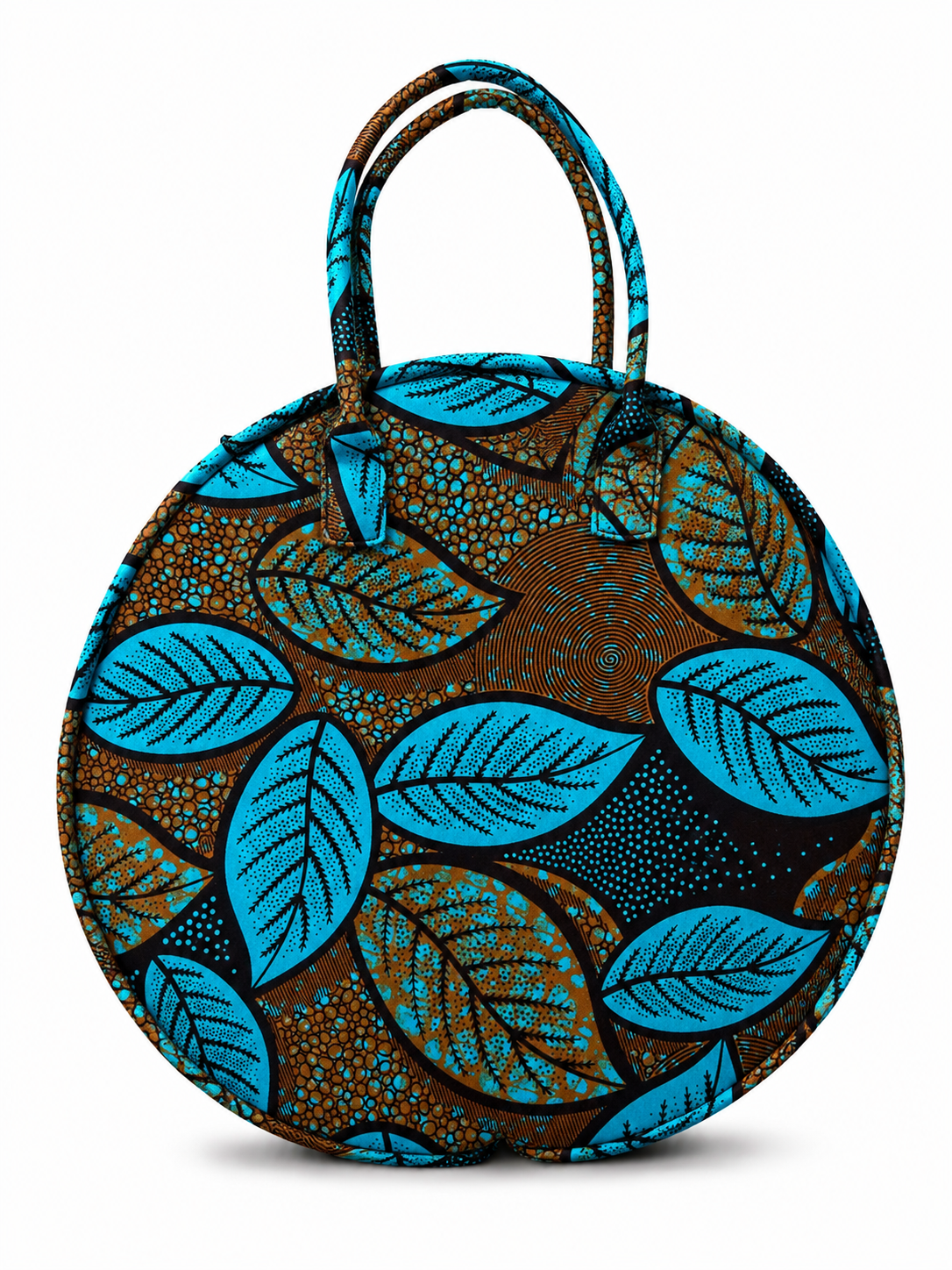 Cabas Rond Grand format - Wax bleu/marron feuilles - amahes