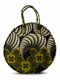 Cabas Rond Grand format - Wax olive éventail floral - amahes