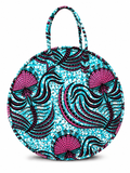 Cabas Rond Grand format - Wax turquoise spirale rose - amahes