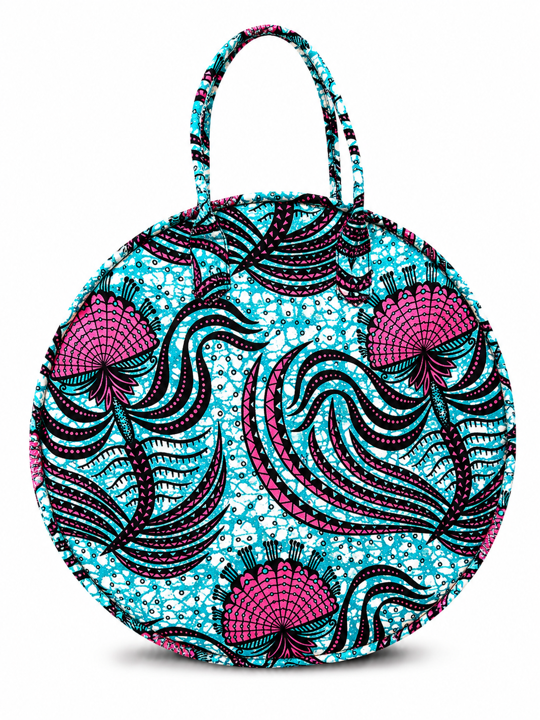 Cabas Rond Grand format - Wax turquoise spirale rose - amahes