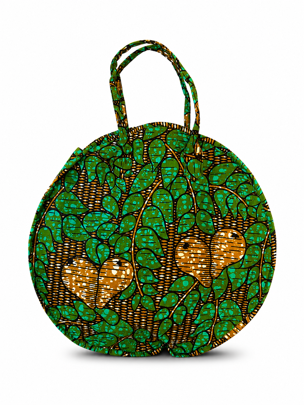 Cabas Rond Grand format - Wax vert feuilles cœur - amahes