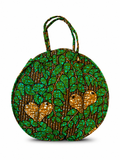 Cabas Rond Grand format - Wax vert feuilles cœur - amahes