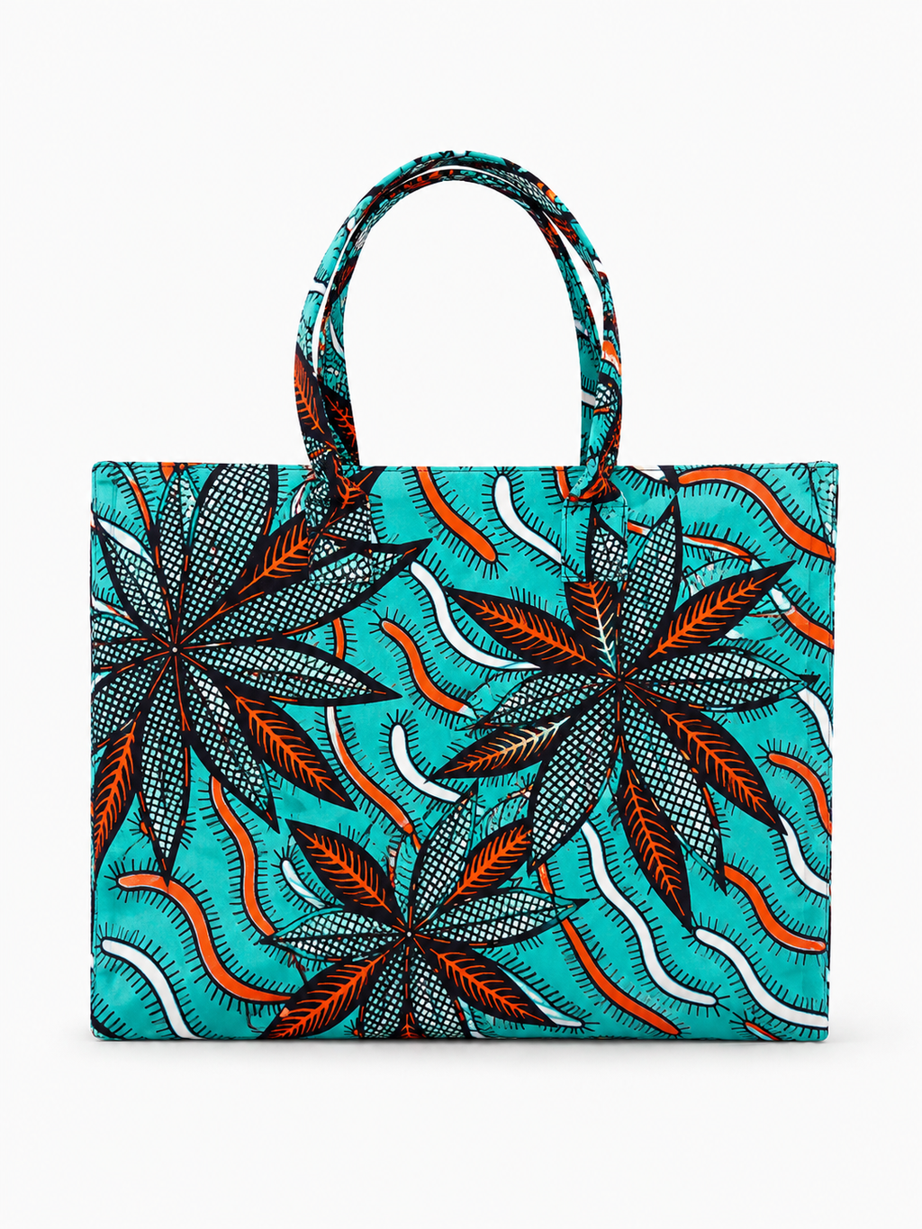 Cabas Wax turquoise feuilles rouille - Amahès