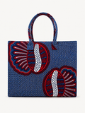 Cabas en wax bleu marine motif éventail bordeaux - Amahès