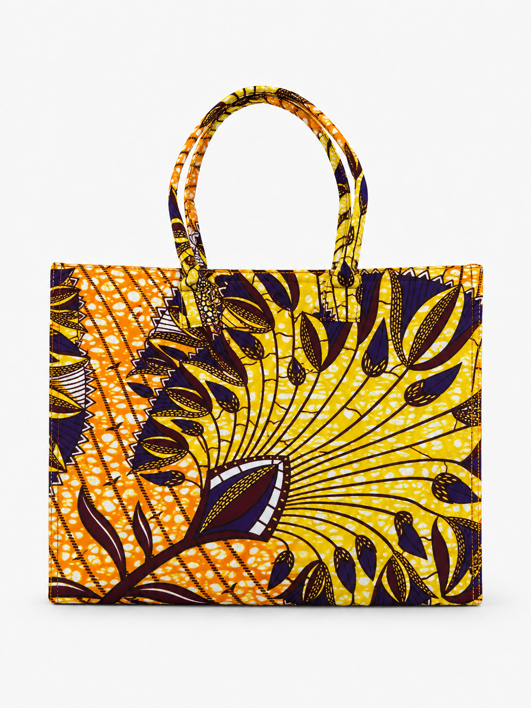 Cabas en wax jaune motif éventail violet - Amahès