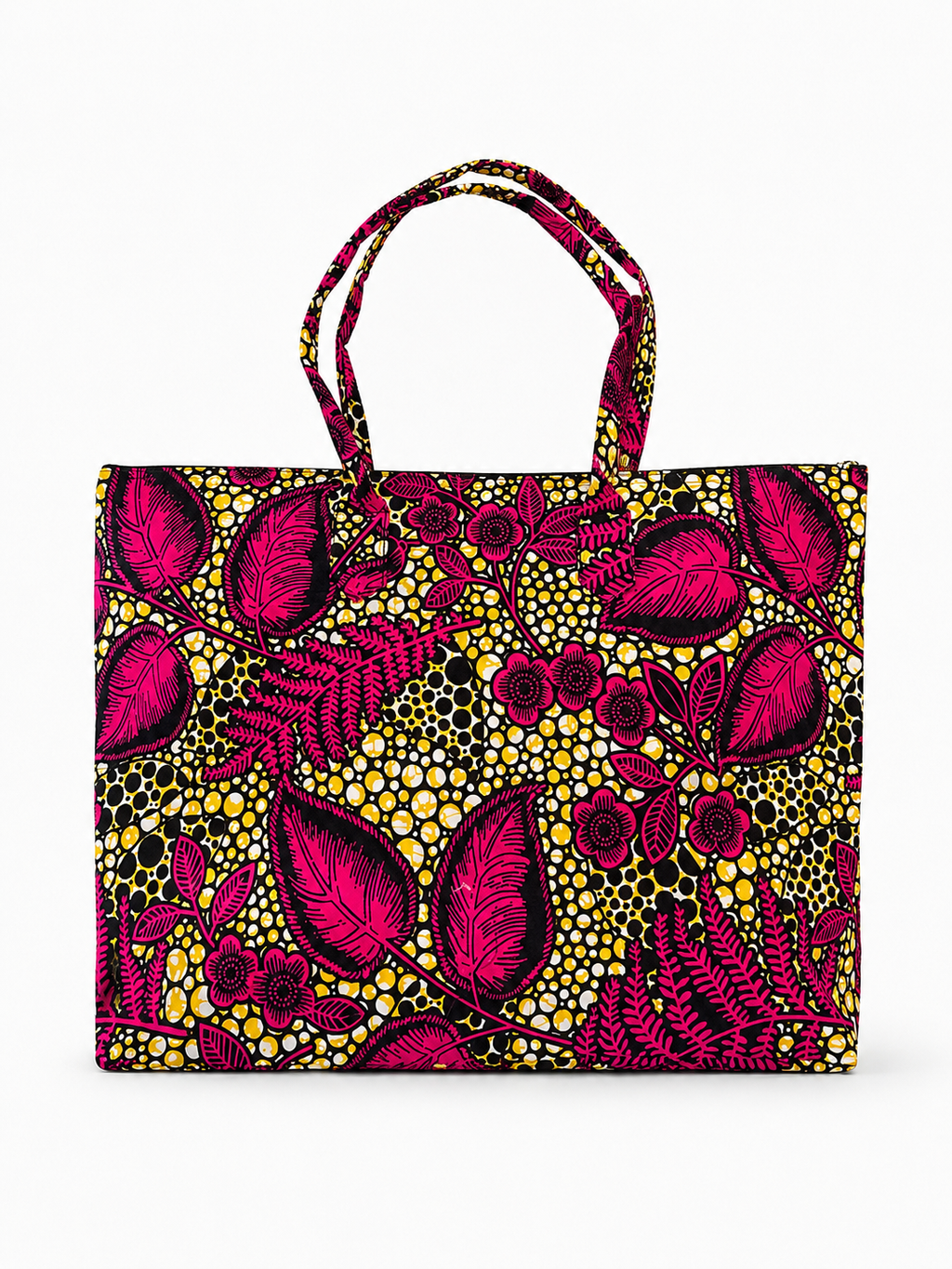 Cabas en wax magenta motif floral et pois noir - Amahès