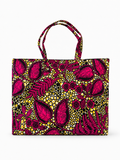 Cabas en wax magenta motif floral et pois noir - Amahès