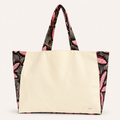 Cabas en toile et wax beige motif feuillage grenat - Amahès