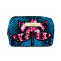 Trousse avec fermeture éclair - Wax bleu fleur rose - amahes