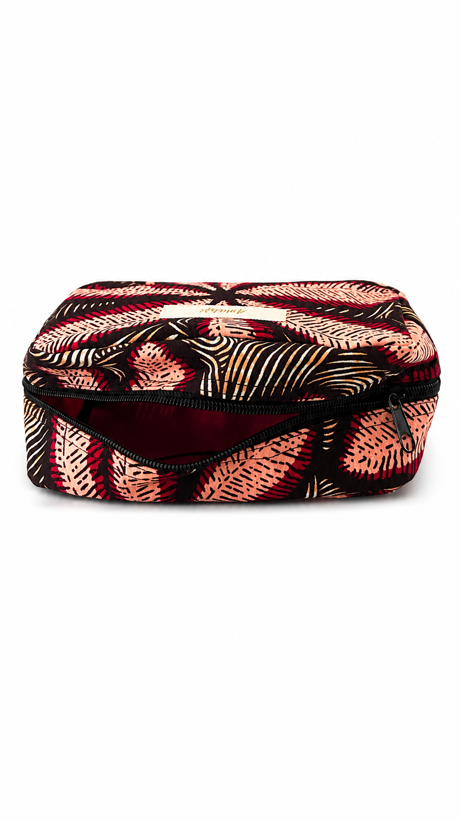Trousse avec fermeture éclair - Wax camel plumes bordeaux - amahes
