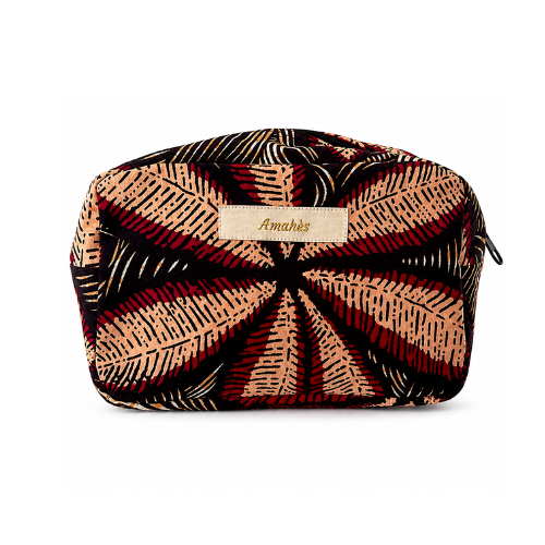 Trousse avec fermeture éclair - Wax camel plumes bordeaux - amahes