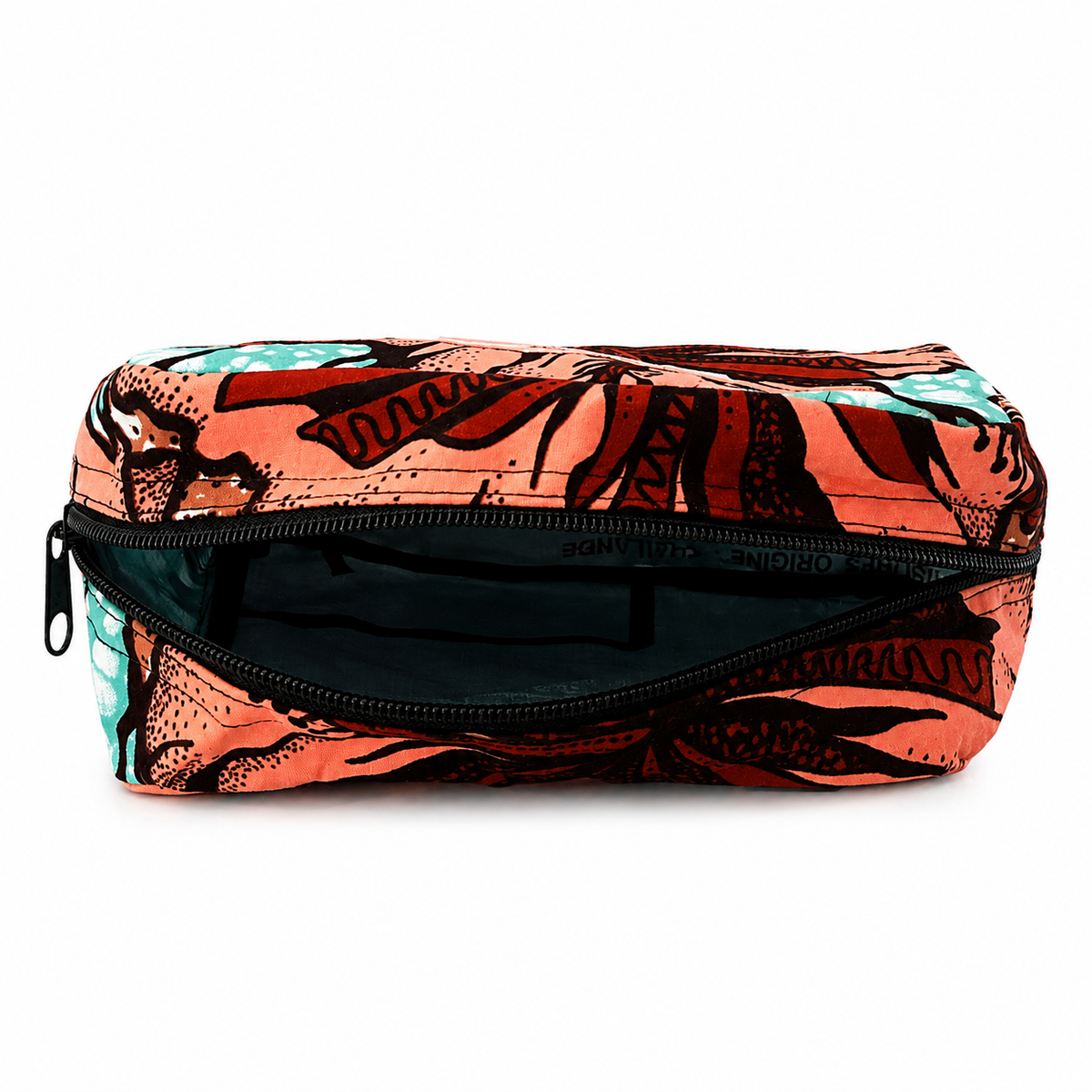 Trousse avec fermeture éclair - Wax corail feuilles bordeaux - amahes