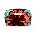 Trousse avec fermeture éclair - Wax corail feuilles bordeaux - amahes