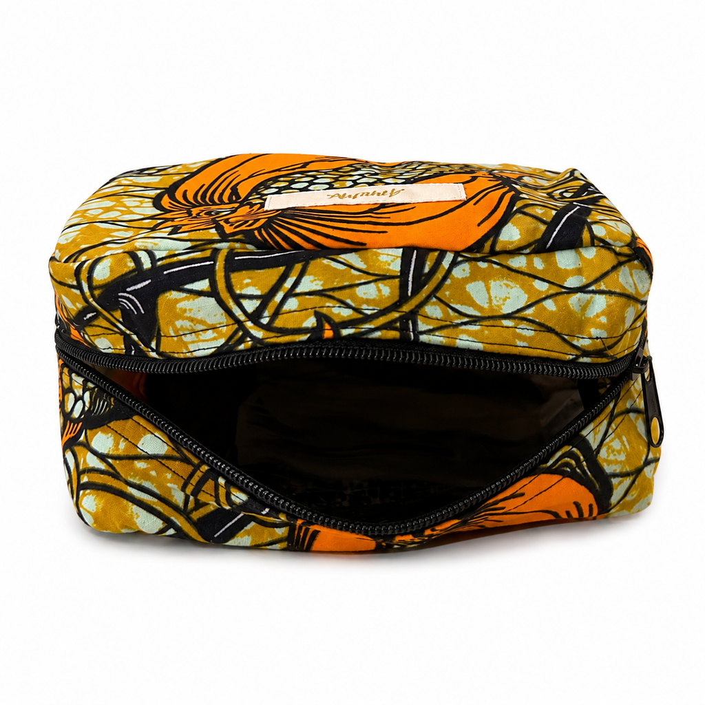 Trousse avec fermeture éclair - Wax moutarde fruit exotique - amahes