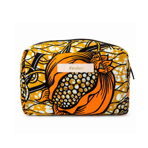 Trousse avec fermeture éclair - Wax moutarde fruit exotique - amahes