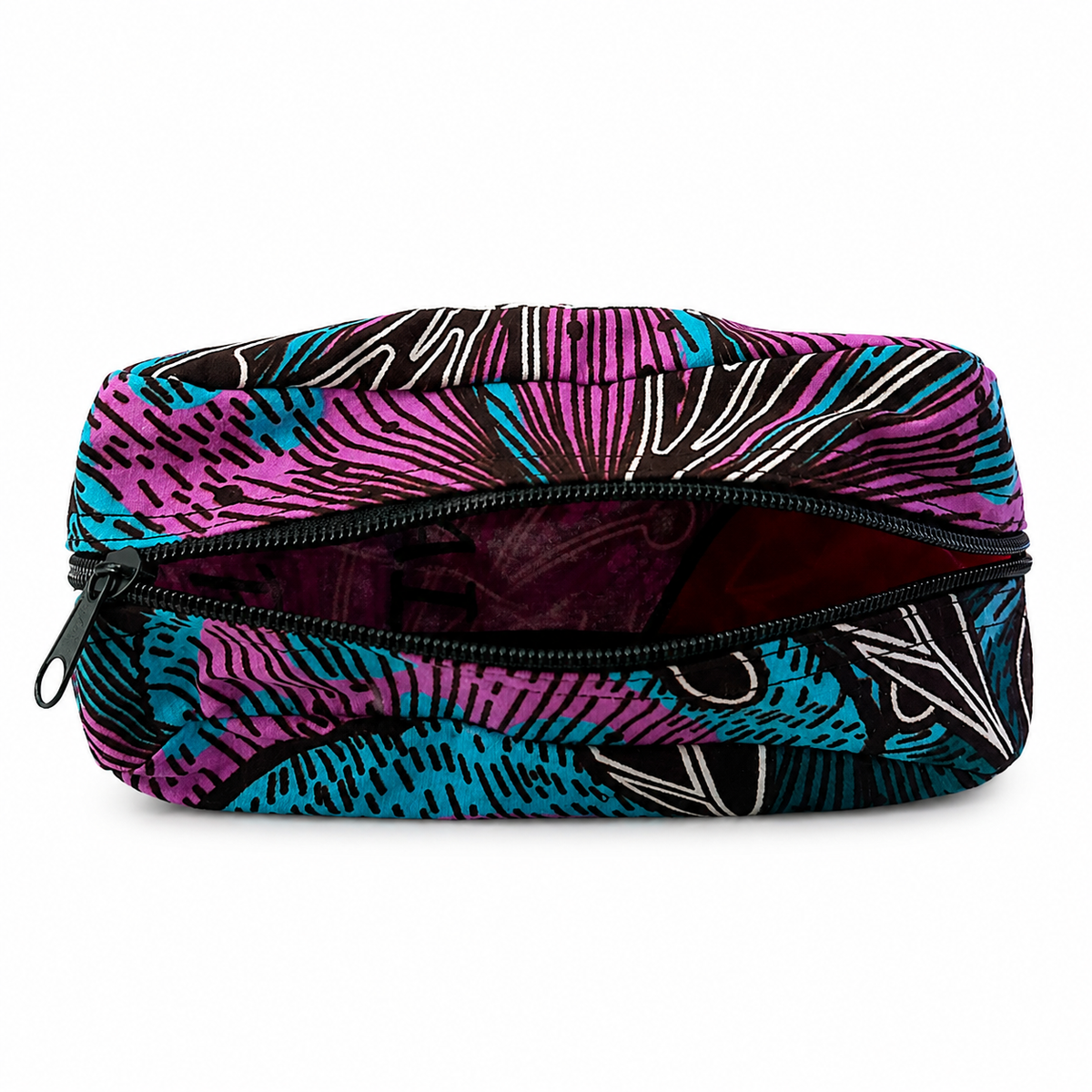 Trousse avec fermeture éclair - Wax violet éventail turquoise - amahes