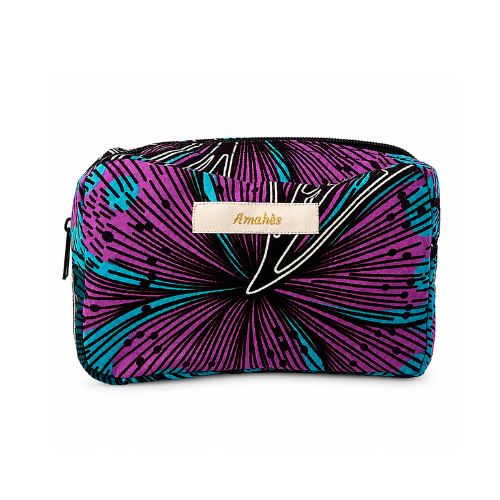 Trousse avec fermeture éclair - Wax violet éventail turquoise - amahes