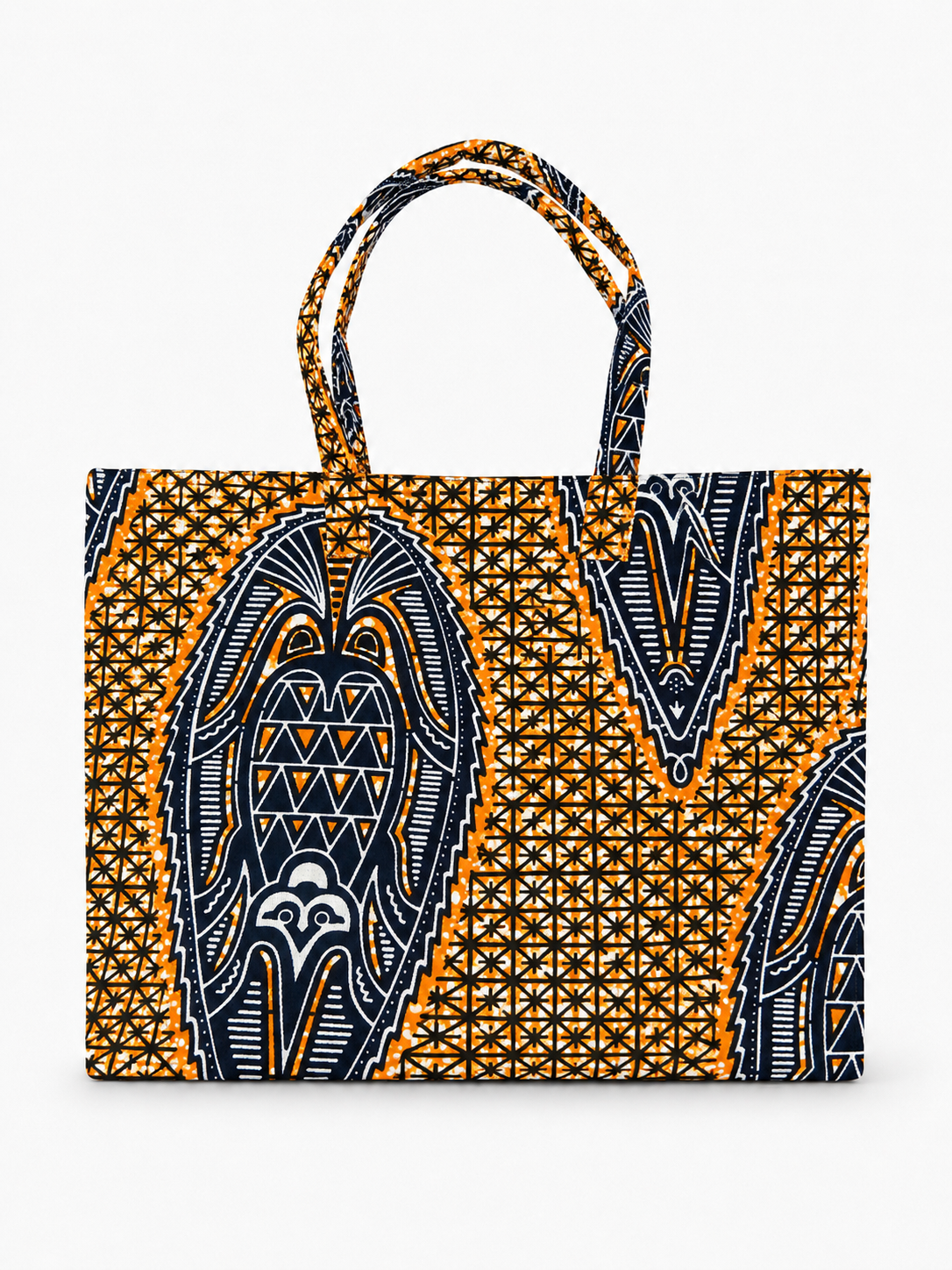 Cabas en wax bleu marine motif géométrique doré - Amahès
