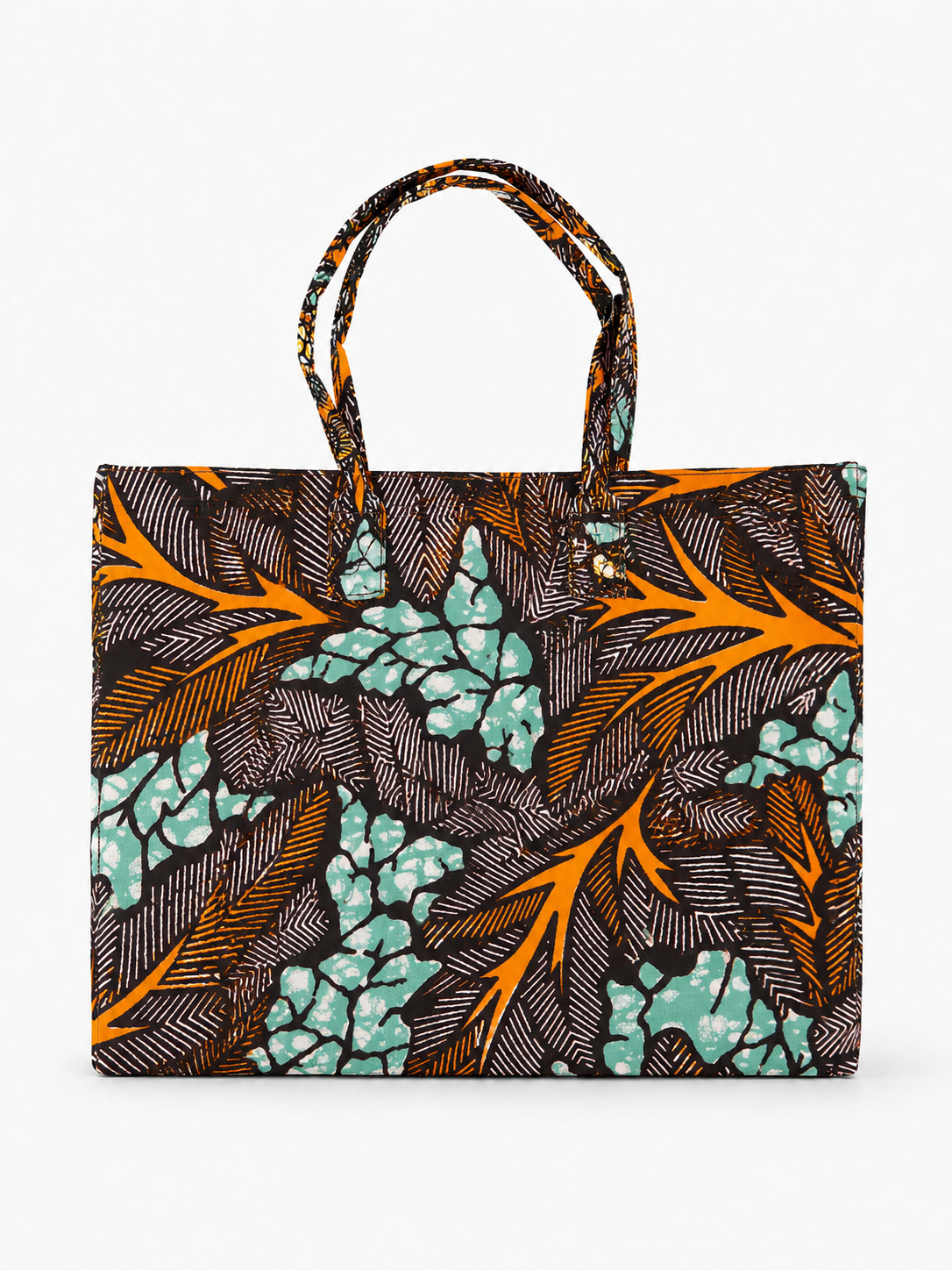 Cabas en wax marron motif feuilles menthe - Amahès